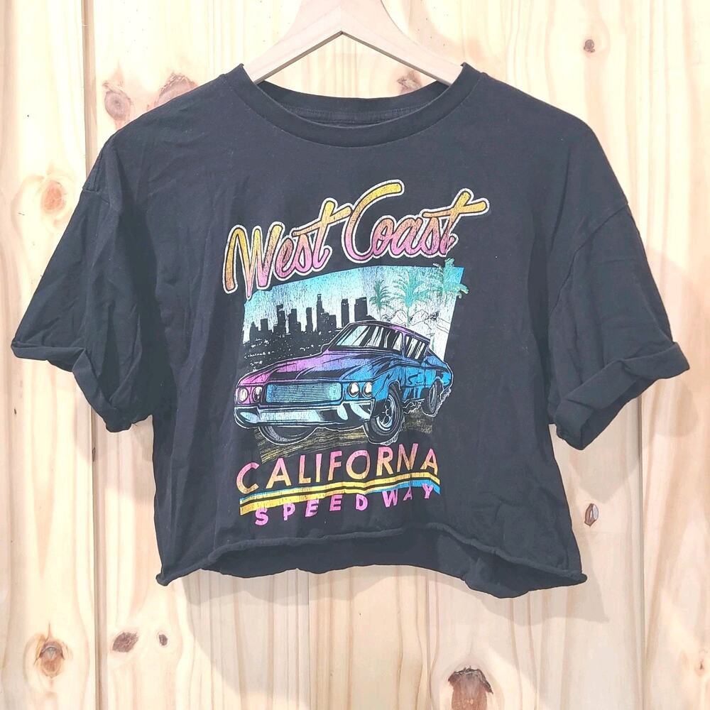Obsessive Love West Coast California Crop Classic Car Graphic T Shirt Womens L